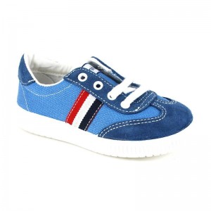 Zapatilla de Lona y Serraje con Cordones - azul